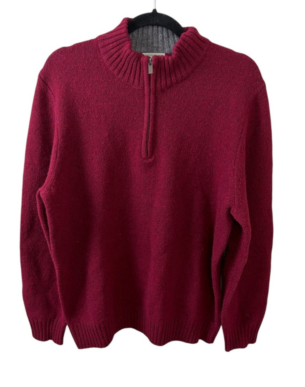 LL Bean NEW 1/4 Zip 100% Shetland Wool Sweater Rustic Red Elbow Patch Size M